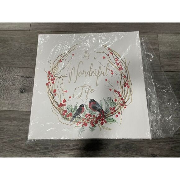 WEXFORD HOME 32x32 Wonderful Life Bird Wreath Gallery Wrapped Canvas Wall Art - Picture 6 of 6